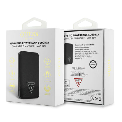 Guess Orjinal Lisanslı Dijital Led Göstergeli PU Deri Yüzey Üçgen Logolu Powerbank 5000mAh 15W Siyah