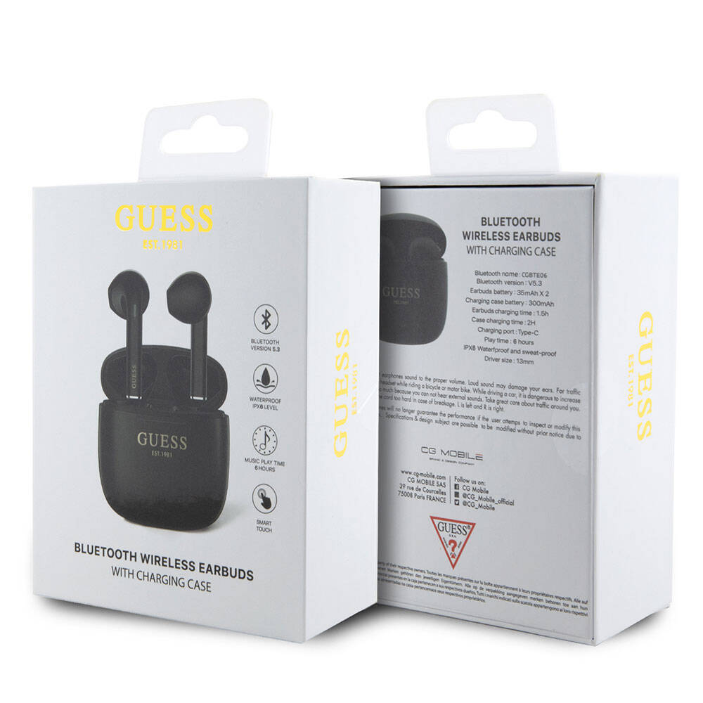 Guess Orjinal Lisanslı Klasik EST Yazı Logolu TWS Bluetooth Kulaklık Siyah