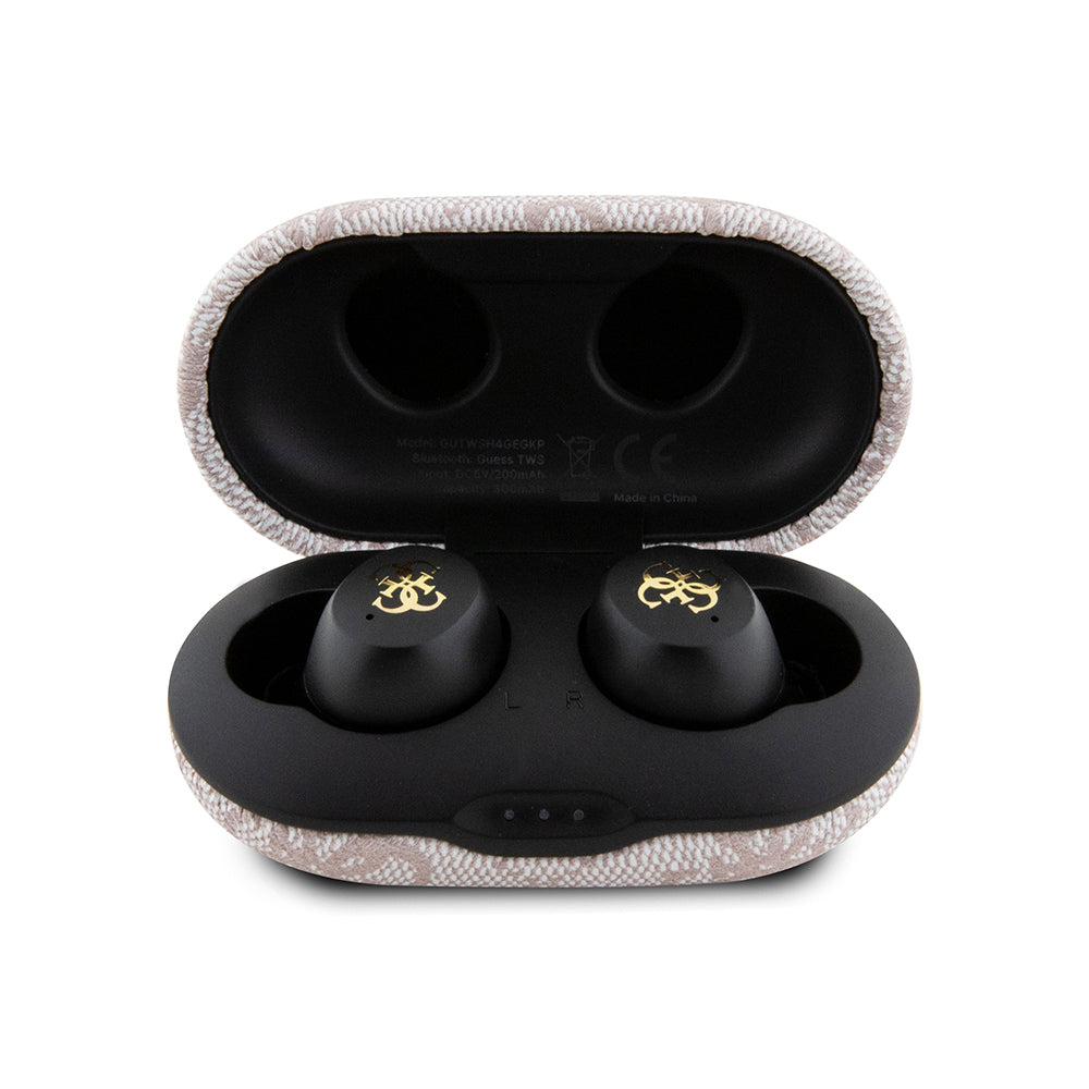 Guess Orjinal Lisanslı Klasik Metal Yazı Logolu TWS Kulak İçi Bluetooth Kulaklık Kahverengi