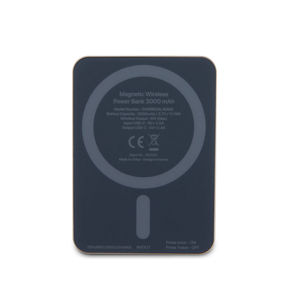 Guess Orjinal Lisanslı M-safe Şarj Özellikli Metal Yazı Logolu Powerbank 3000mAh 5W Siyah