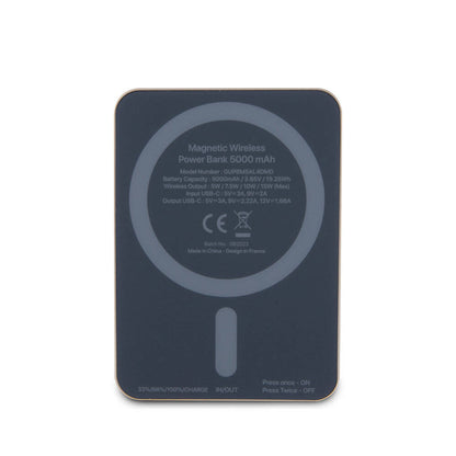 Guess Orjinal Lisanslı M-safe Şarj Özellikli Metal Yazı Logolu Powerbank 5000mAh 15W Siyah