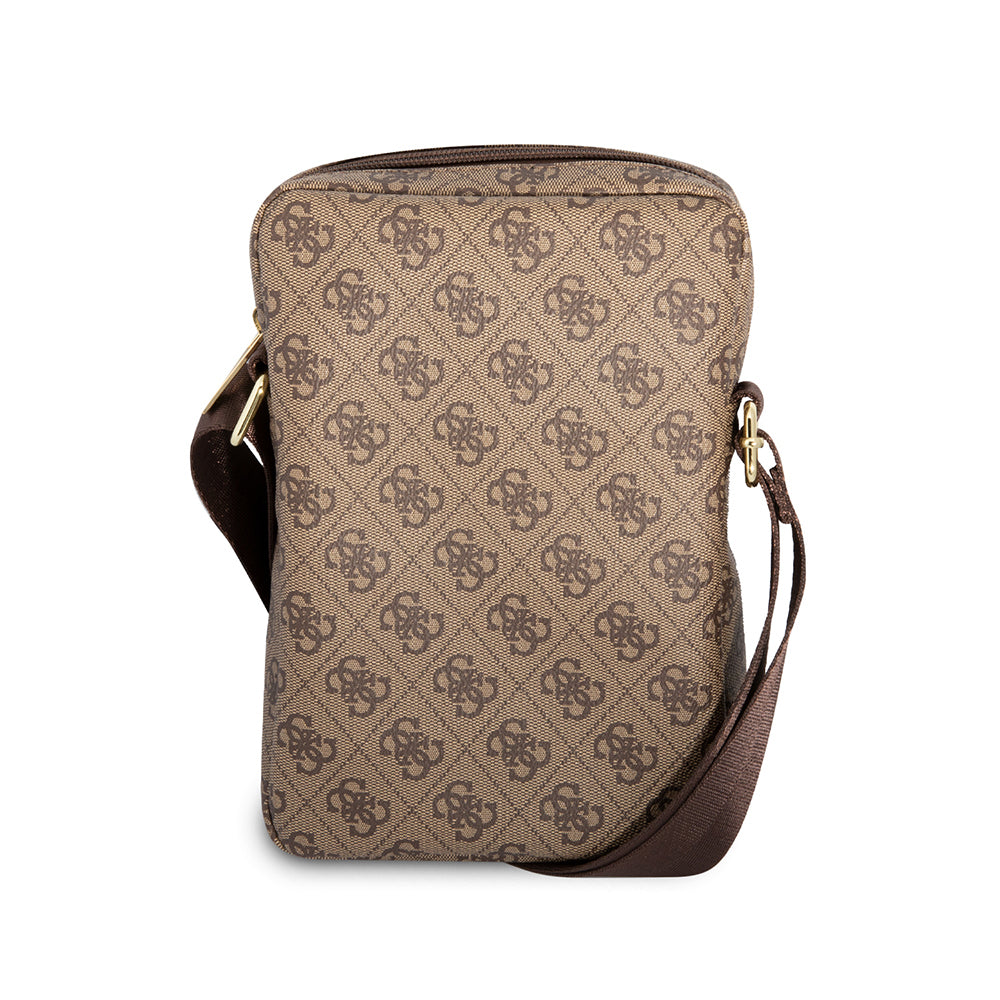 Guess Orjinal Lisanslı Metal Logolu Fermuarlı 8 inç Çapraz Askılı Tablet Çantası Kahverengi