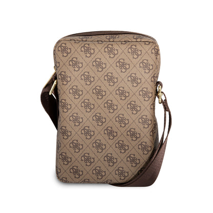 Guess Orjinal Lisanslı Metal Logolu Fermuarlı 8 inç Çapraz Askılı Tablet Çantası Kahverengi
