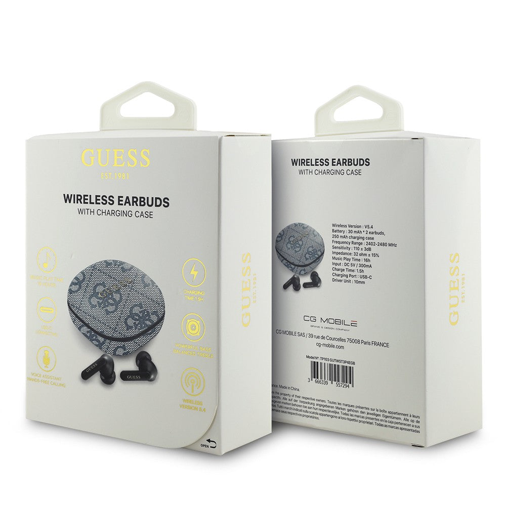 Guess Orjinal Lisanslı PU 4G Desenli Klasik Metal Yazı Logolu TWS Kulak İçi Bluetooth Kulaklık