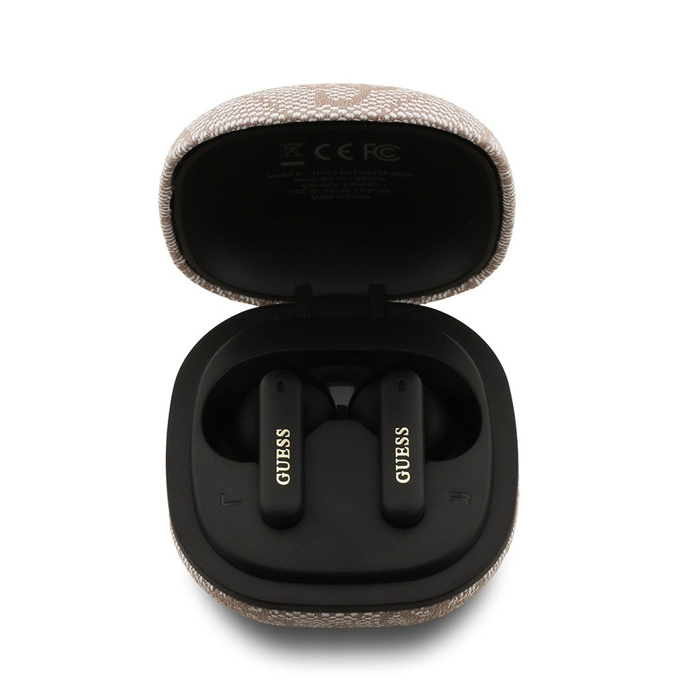 Guess Orjinal Lisanslı PU 4G Desenli Klasik Metal Yazı Logolu TWS Kulak İçi Bluetooth Kulaklık