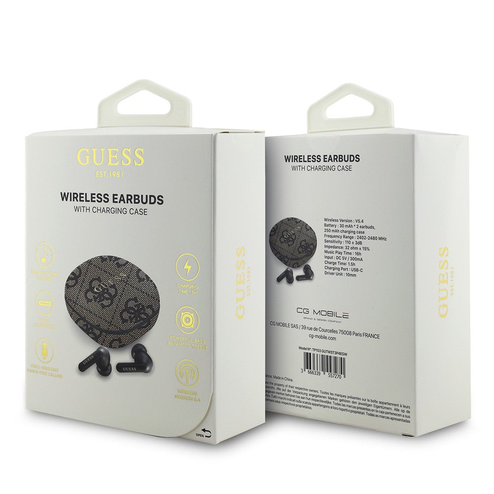 Guess Orjinal Lisanslı PU 4G Desenli Klasik Metal Yazı Logolu TWS Kulak İçi Bluetooth Kulaklık