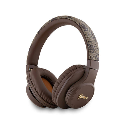 Guess Orjinal Lisanslı PU 4G Desenli Metal Yazı Logolu Tone On Tone Kulak Üstü Bluetooth Kulaklık Kahverengi