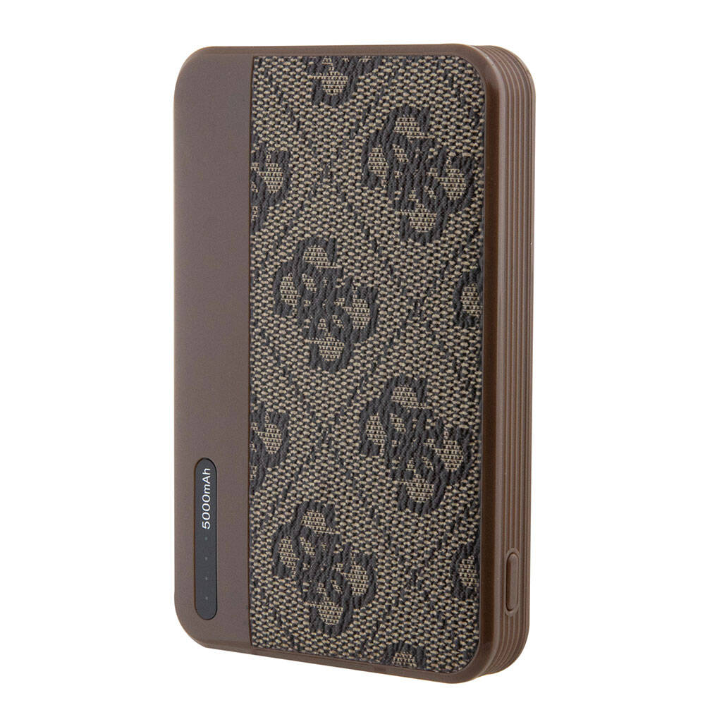Guess Orjinal Lisanslı PU Deri 4G Desenli Metal Yazı Logolu Powerbank 5000mAh Siyah