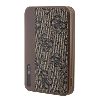 Guess Orjinal Lisanslı PU Deri 4G Desenli Metal Yazı Logolu Powerbank 5000mAh Kahverengi