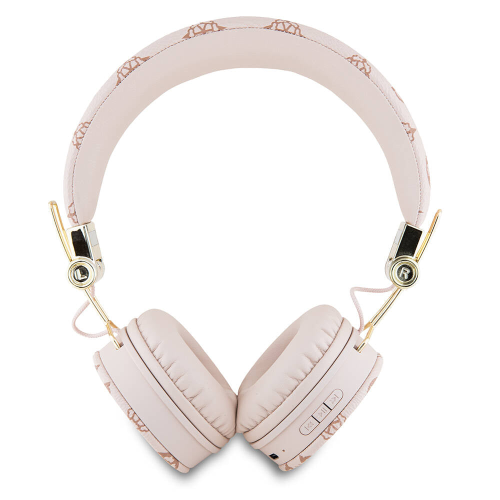Guess Orjinal Lisanslı PU Desenli Metal El Yazısı Logolu Kulak Üstü Bluetooth Kulaklık Pembe