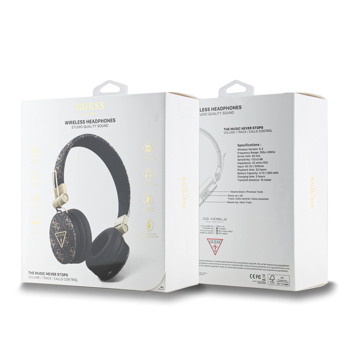 Guess Orjinal Lisanslı PU Desenli Metal Üçgen Logolu Kulak Üstü Bluetooth Kulaklık Siyah