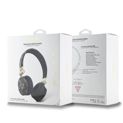 Guess Orjinal Lisanslı PU Desenli Metal Üçgen Logolu Kulak Üstü Bluetooth Kulaklık Siyah