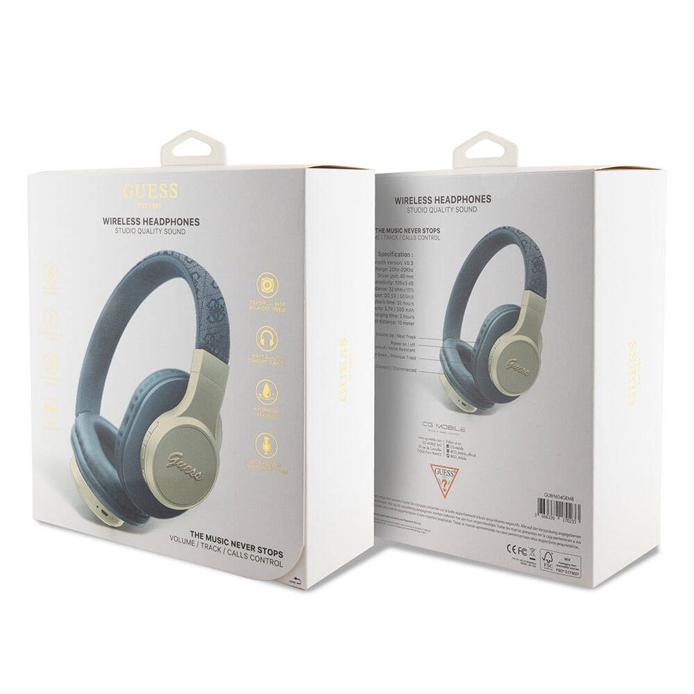 Guess Orjinal Lisanslı Script Gold Serisi Metal Yazı Logolu 4G Desenli Bluetooth Kulaklık Kahverengi