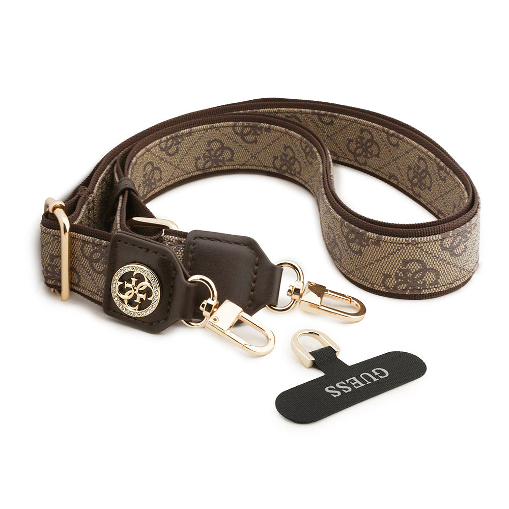 Guess Orjinal Lisanslı Taşlı 4G Metal Logolu Çapraz Vücut Telefon Askı Kayışı 150cm Siyah