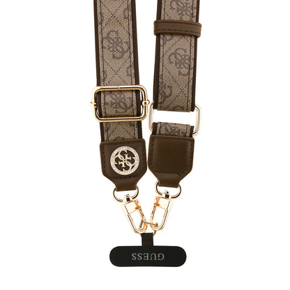 Guess Orjinal Lisanslı Taşlı 4G Metal Logolu Çapraz Vücut Telefon Askı Kayışı 150cm Siyah