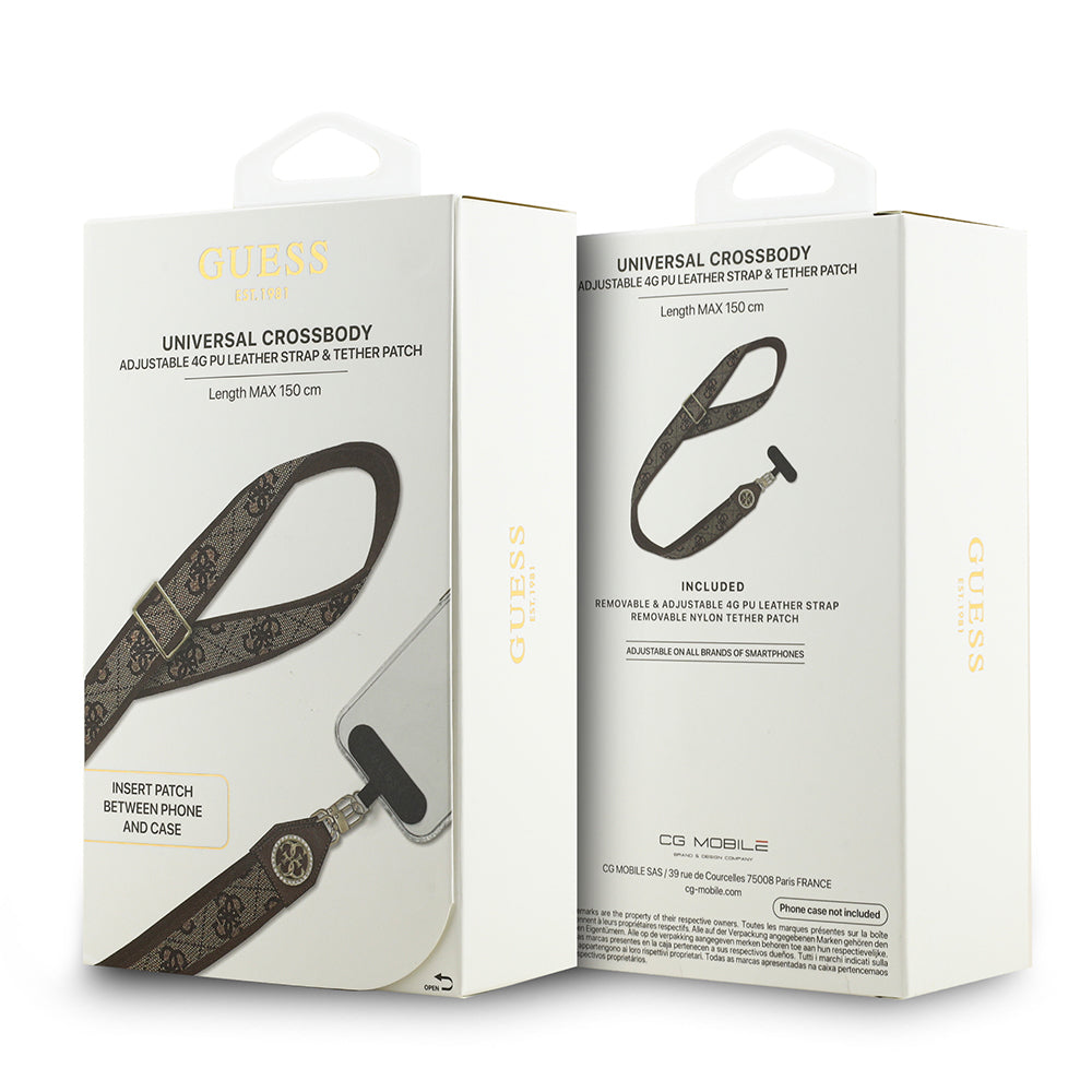 Guess Orjinal Lisanslı Taşlı 4G Metal Logolu Çapraz Vücut Telefon Askı Kayışı 150cm Siyah