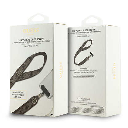 Guess Orjinal Lisanslı Taşlı 4G Metal Logolu Çapraz Vücut Telefon Askı Kayışı 150cm Siyah