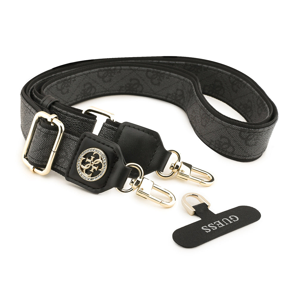 Guess Orjinal Lisanslı Taşlı 4G Metal Logolu Çapraz Vücut Telefon Askı Kayışı 150cm Kahverengi