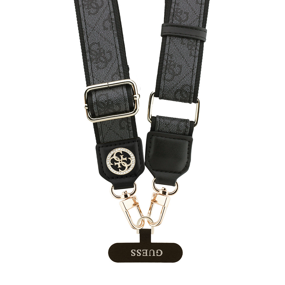 Guess Orjinal Lisanslı Taşlı 4G Metal Logolu Çapraz Vücut Telefon Askı Kayışı 150cm Kahverengi