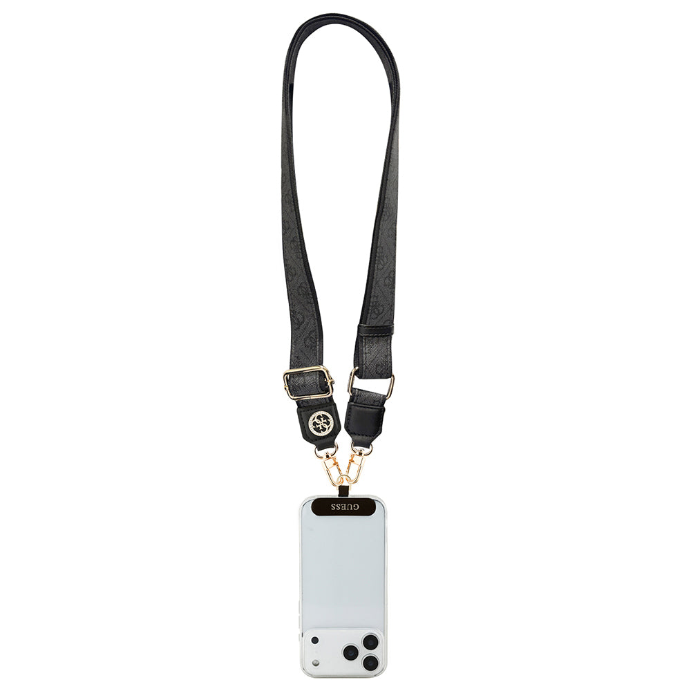 Guess Orjinal Lisanslı Taşlı 4G Metal Logolu Çapraz Vücut Telefon Askı Kayışı 150cm Kahverengi