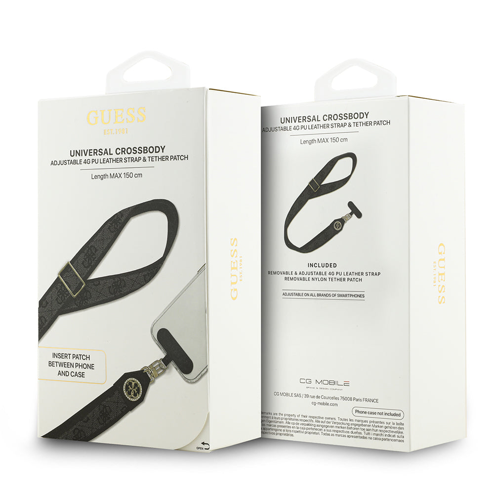 Guess Orjinal Lisanslı Taşlı 4G Metal Logolu Çapraz Vücut Telefon Askı Kayışı 150cm Kahverengi