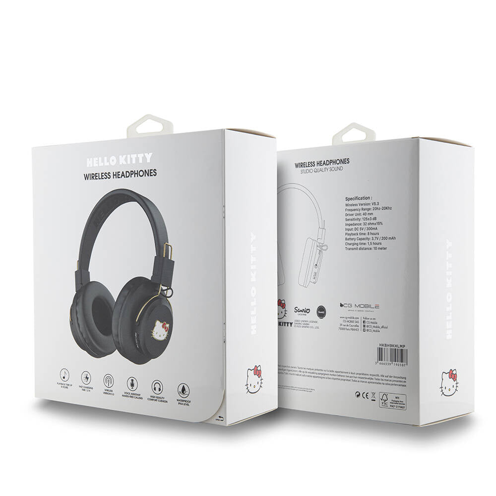 Hello Kitty Orjinal Lisanslı Ayarlanabilir Metal Kitty Logolu Yuvarlak Bluetooth 5.3 Kulaklık Siyah