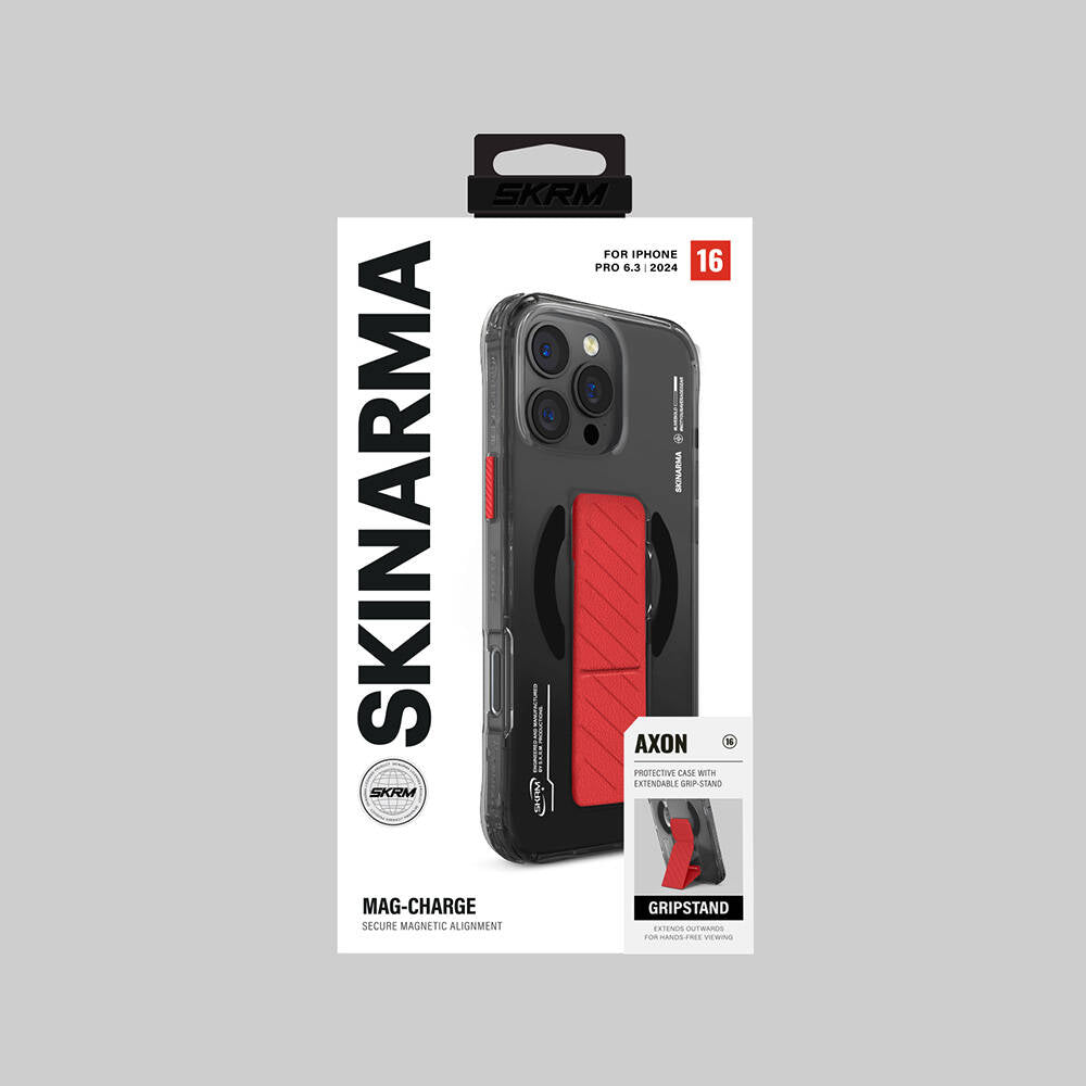 Apple iPhone 16 Pro Kılıf M-safe Şarj Özellikli Teknoloji Desenli Standlı Skinarma Axon Kapak Siyah