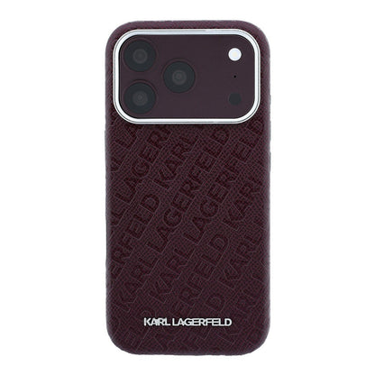 Apple iPhone 18 Pro Kılıf Karl Lagerfeld Orjinal Lisanslı PU Deri Damgalı Metal Yazı Logolu Grained Kapak