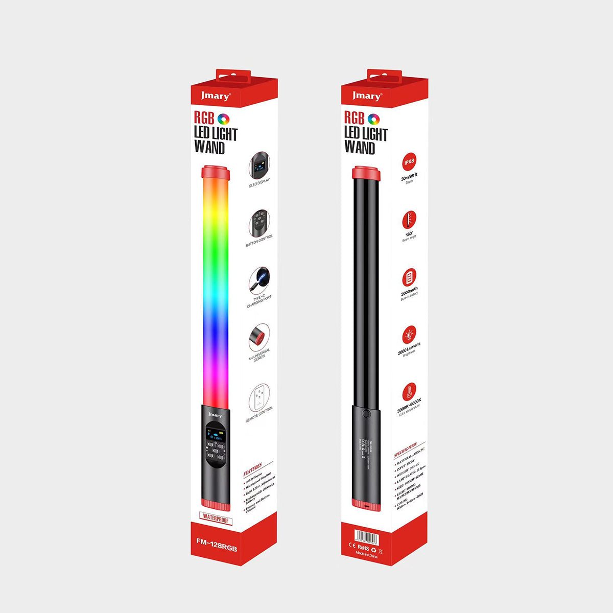 Jmary FM-128RGB OLED Ekran Göstergeli RGB Led Işıklı Su Geçirmez Aydınlatma Çubuğu Siyah
