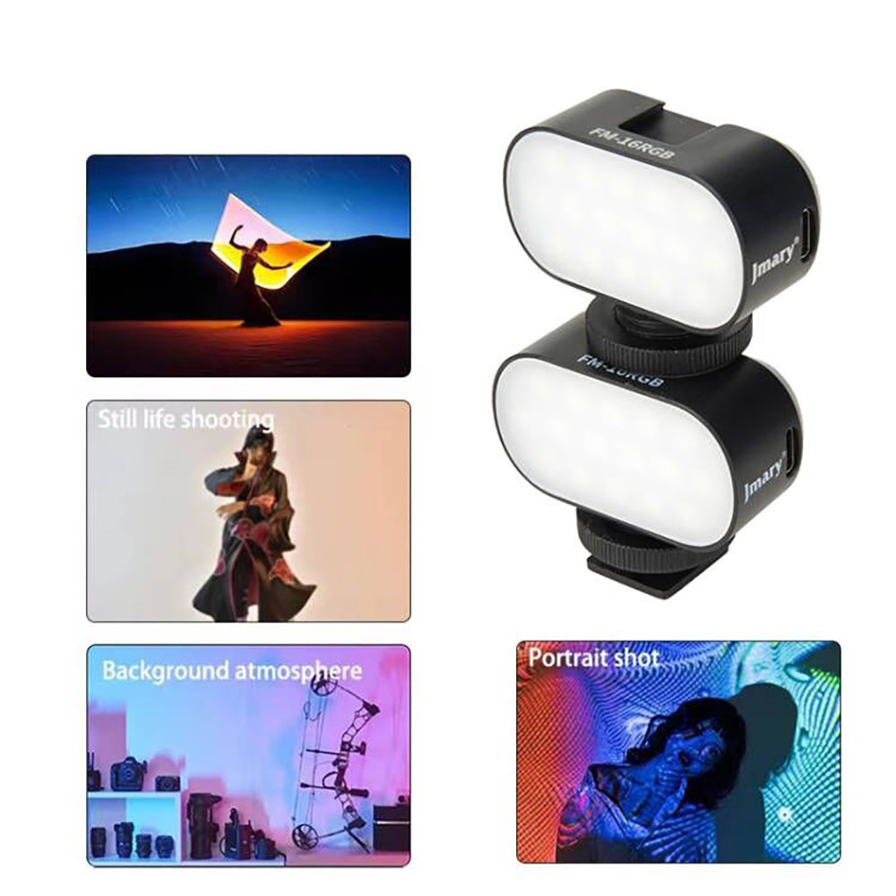 Jmary FM-16RGB Mandallı Dijital LED Göstergeli Telefon-Kamera Üstü RGB Lamba 750mAh Siyah