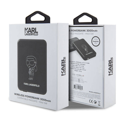 Karl Lagerfeld Led Işıklı Göstergeli M-safe Magnetik Orjinal Lisanslı Powerbank 3000 Mah Siyah