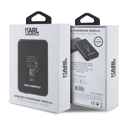 Karl Lagerfeld Led Işıklı Göstergeli M-safe Magnetik Orjinal Lisanslı Powerbank 5000 Mah Siyah
