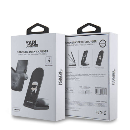 Karl Lagerfeld Orjinal Lisanslı Katlanabilir Baskılı İkonik Karl Logolu Magnetik Kablosuz Şarj Standı Siyah