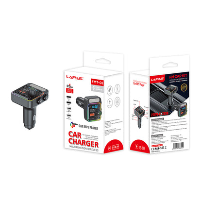 Lapas FMT-01 36W Hızlı Şarj Destekli Dijital Göstergeli Bluetooth FM Transmitter Siyah