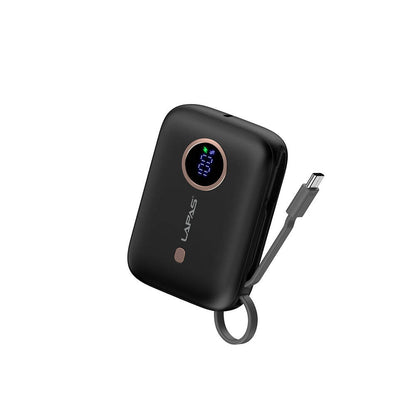 Lapas LP-PW001 Dijital LED Göstergeli Type-C Kablolu Taşınabilir Powerbank 10.000mAh Siyah