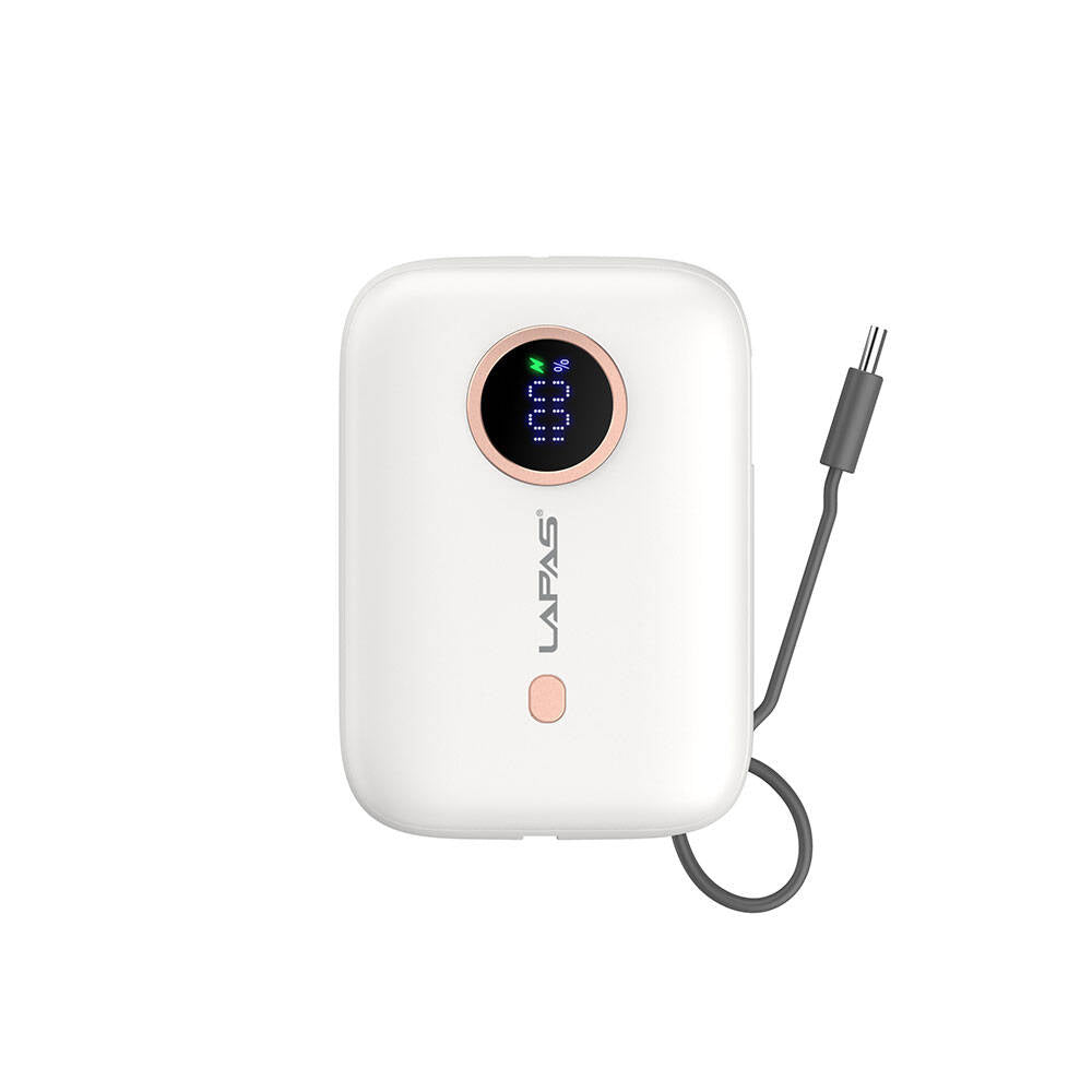 Lapas LP-PW001 Dijital LED Göstergeli Type-C Kablolu Taşınabilir Powerbank 10.000mAh Beyaz