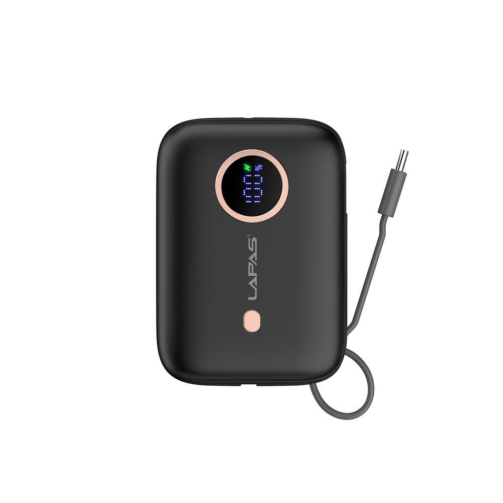 Lapas LP-PW001 Dijital LED Göstergeli Type-C Kablolu Taşınabilir Powerbank 10.000mAh Siyah