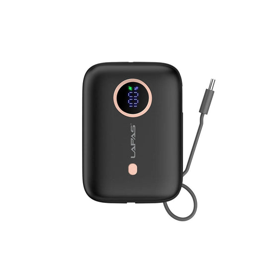 Lapas LP-PW001 Dijital LED Göstergeli Type-C Kablolu Taşınabilir Powerbank 10.000mAh Siyah