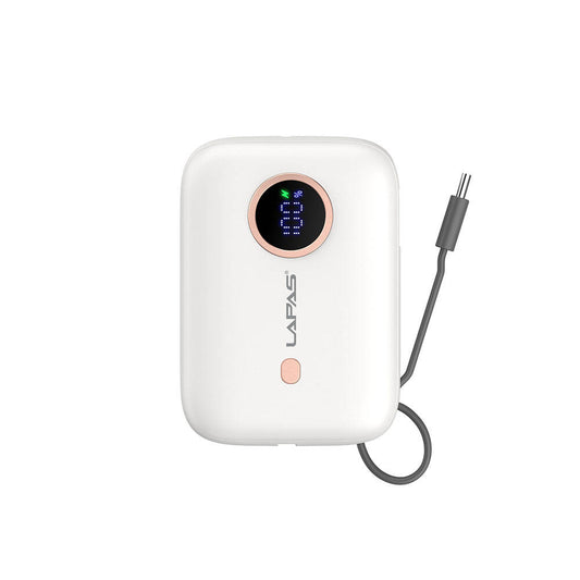 Lapas LP-PW001 Dijital LED Göstergeli Type-C Kablolu Taşınabilir Powerbank 10.000mAh Beyaz