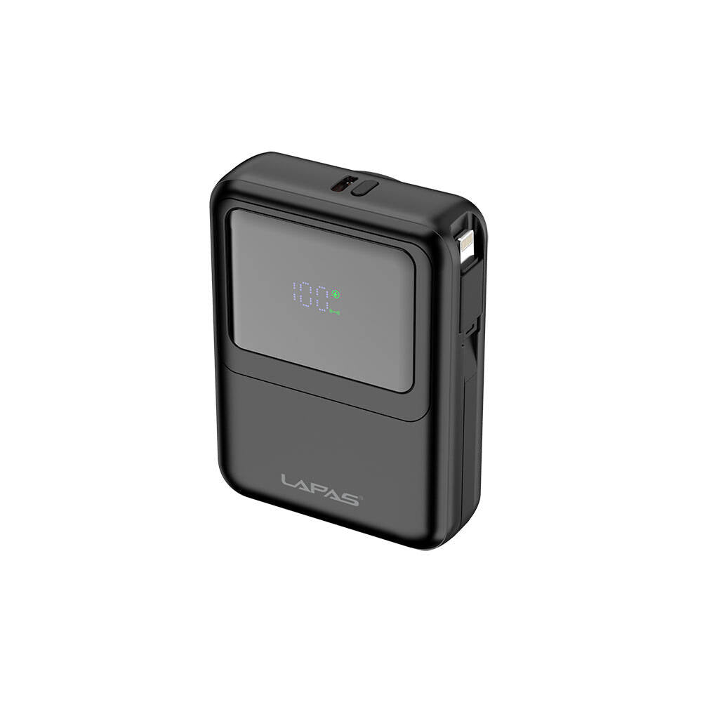 Lapas LP-PW002 Dijital LED Göstergeli Type-C & Lightning Kablosuz Taşınabilir Powerbank 10.000mAh Beyaz