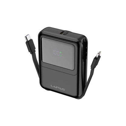 Lapas LP-PW002 Dijital LED Göstergeli Type-C & Lightning Kablosuz Taşınabilir Powerbank 10.000mAh Siyah