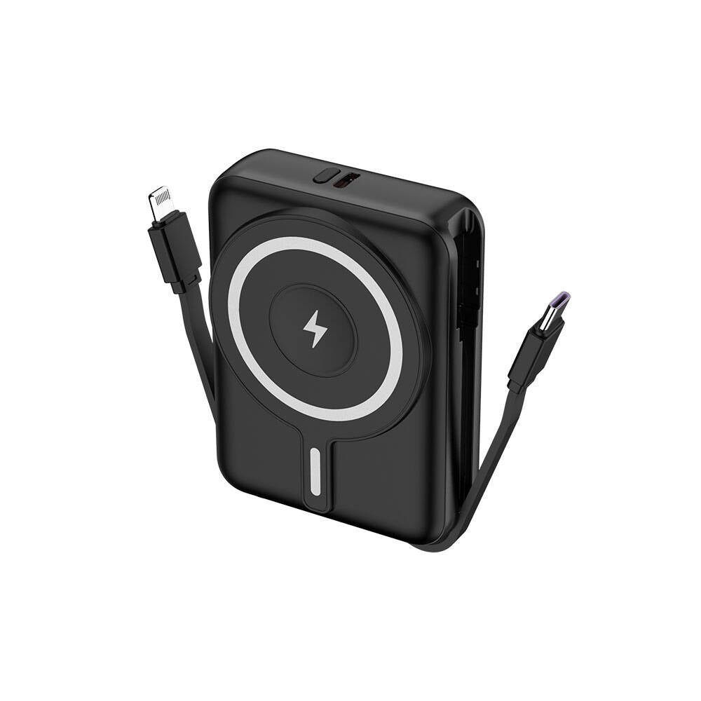 Lapas LP-PW002 Dijital LED Göstergeli Type-C & Lightning Kablosuz Taşınabilir Powerbank 10.000mAh Siyah