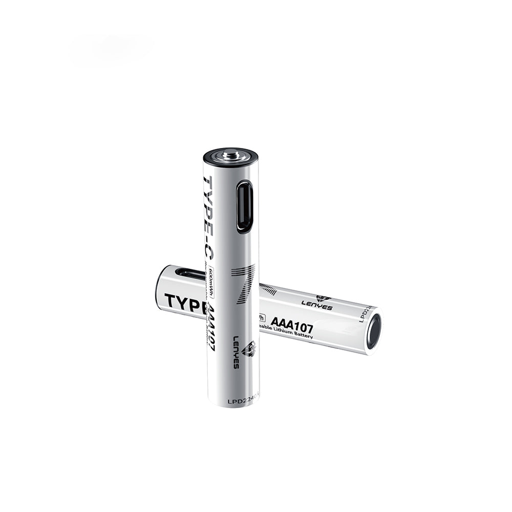Lenyes AAA107 Type-C Şarj Portlu Şarj Edilebilir AAA Lityum-ion Pil 600mWh 1.5V 2 Adet Beyaz