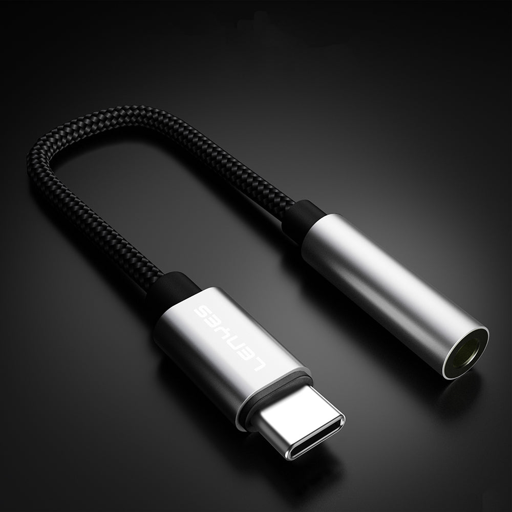 Lenyes AX105 Type-C to 3.5mm Aux Çevirici Örgülü Ses Adaptörü Gümüş
