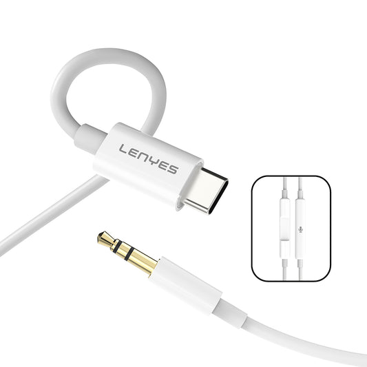 Lenyes AX106 Type-C to 3.5mm AUX Audio Kablo 1M Beyaz