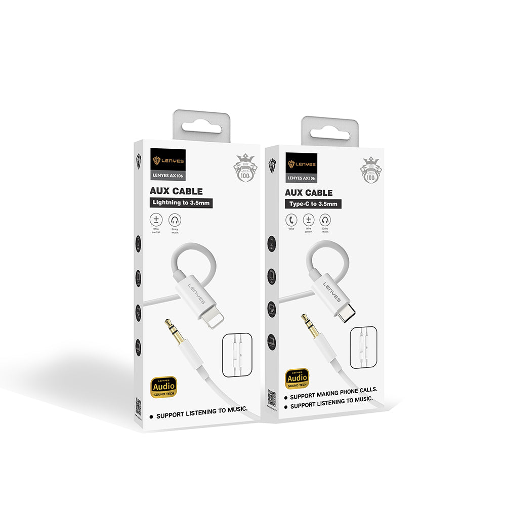 Lenyes AX106 Type-C to 3.5mm AUX Audio Kablo 1M Beyaz