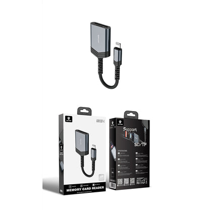Lenyes AX137 2in1 Lightning to TF/SD Kart Çevirici Dönüştürücü Siyah