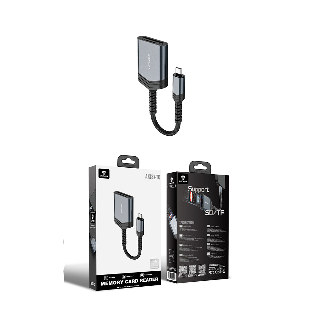 Lenyes AX137 2in1 Type-C to TF/SD Kart Çevirici Dönüştürücü Siyah