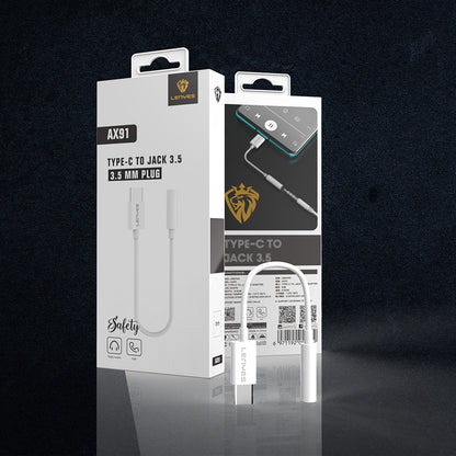 Lenyes AX91 Type-C to 3.5mm Hi-Fi Aux Çevirici Ses Adaptörü Beyaz