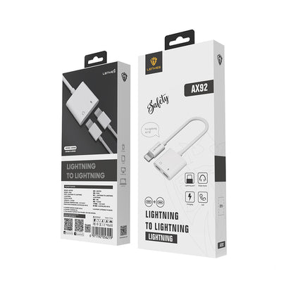 Lenyes AX92 Lightning to Lightning 2in1 Şarj ve Kulaklık Dönüştürücü Adaptör Beyaz